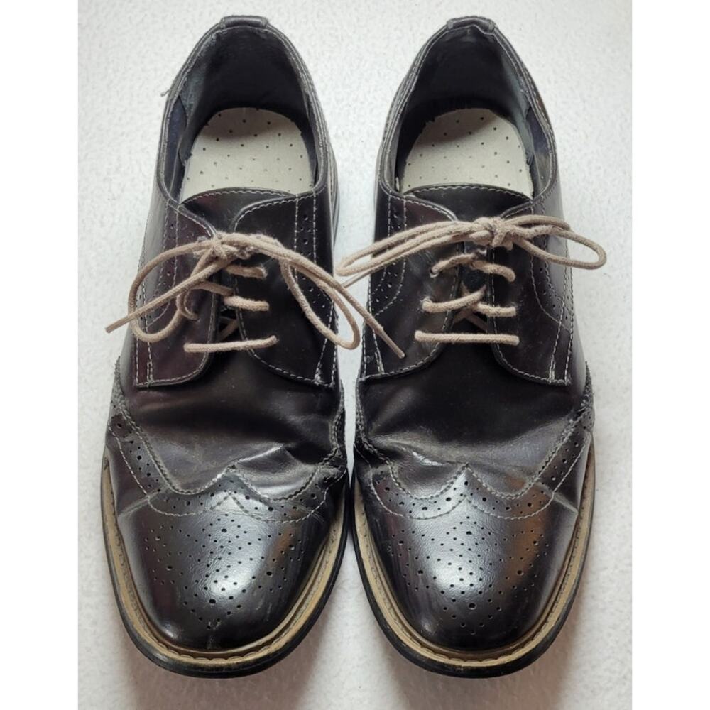 Perry Ellis Portfolio Drapper Black Wingtip Oxford Shoes Men US 10 Vtg Preppy